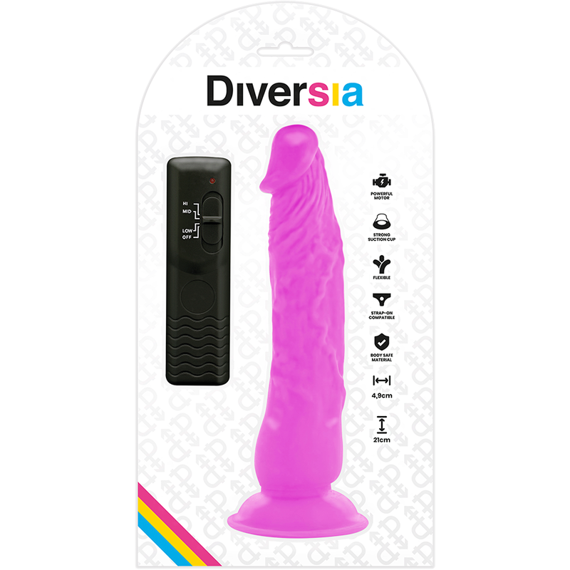 DIVERSIA - DILDO VIBRANTE FLESSIBILE VIOLA 21 CM -O- 4,9 CM