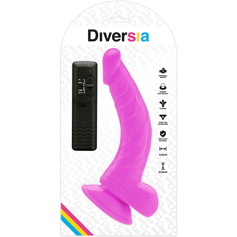 DIVERSIA - DILDO VIBRANTE FLESSIBILE VIOLA 21,5 CM -O- 4,5 CM