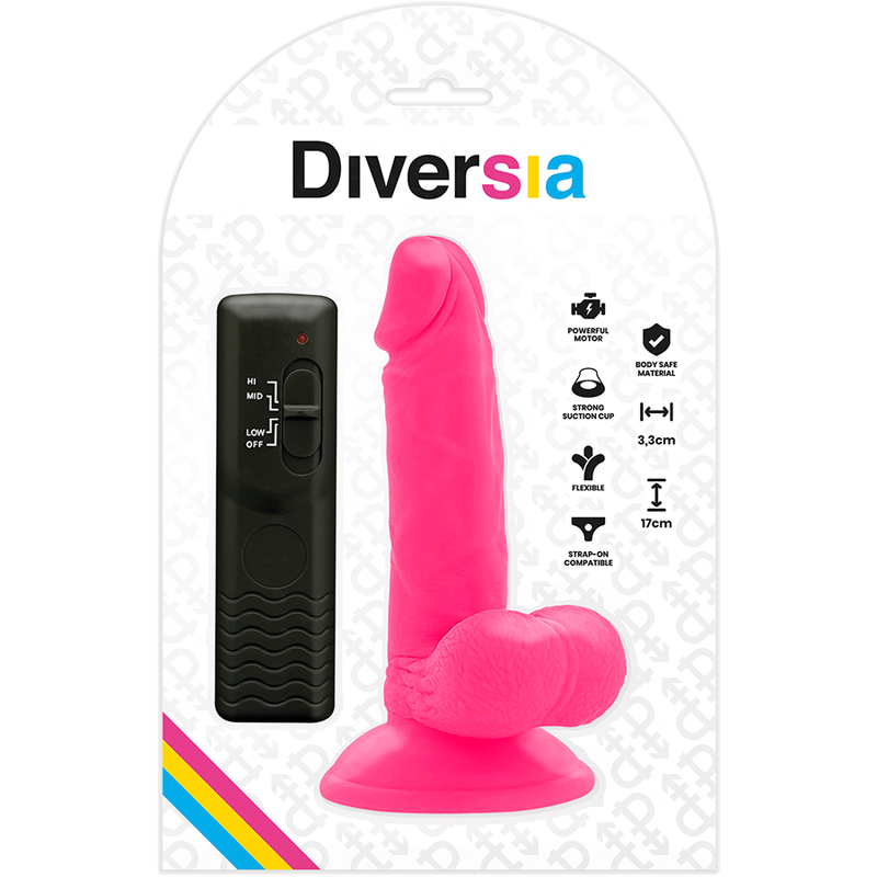 DIVERSIA - DILDO VIBRANTE FLESSIBILE ROSA 17 CM -O- 3,3 CM