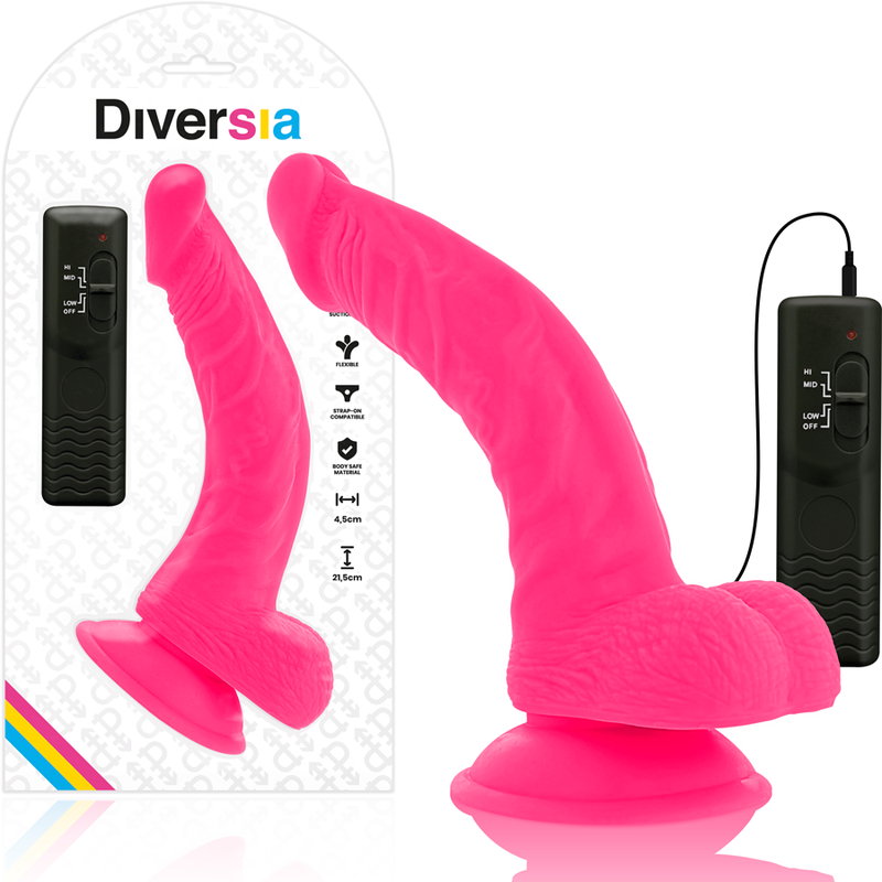 DIVERSIA - DILDO VIBRANTE FLESSIBILE ROSA 21,5 CM -O- 4,5 CM