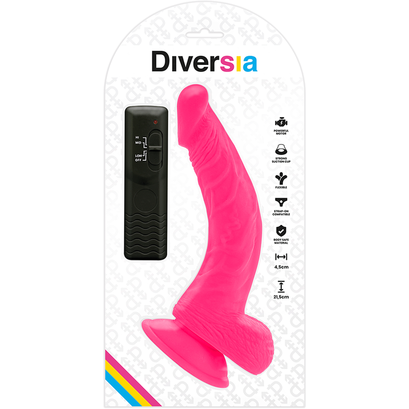 DIVERSIA - DILDO VIBRANTE FLESSIBILE ROSA 21,5 CM -O- 4,5 CM