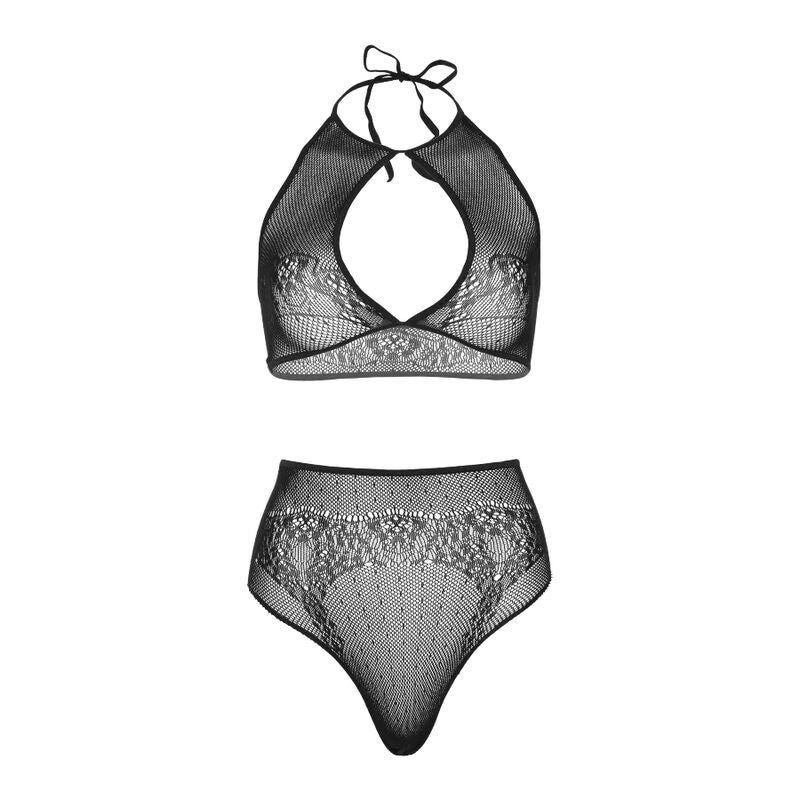 TOP E PERIZOMA ALTO IN RETE A POIS, SENSUALE E RAFFINATO, LUSSUOSAMENTE CONFEZIONATO