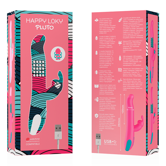 HAPPY LOKY - PLUTO VIBRATORE E ROTATORE RABBIT COMPATIBILE CON LA TECNOLOGIA WIRELESS WATCHME