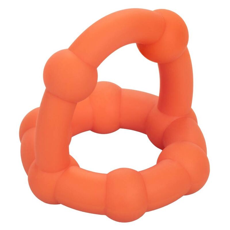 ANELLO PENE DOPPIO CON SUPPORTO TESTICOLI "ALPHA ALL STAR" ARANCIO - CALEXOTICS