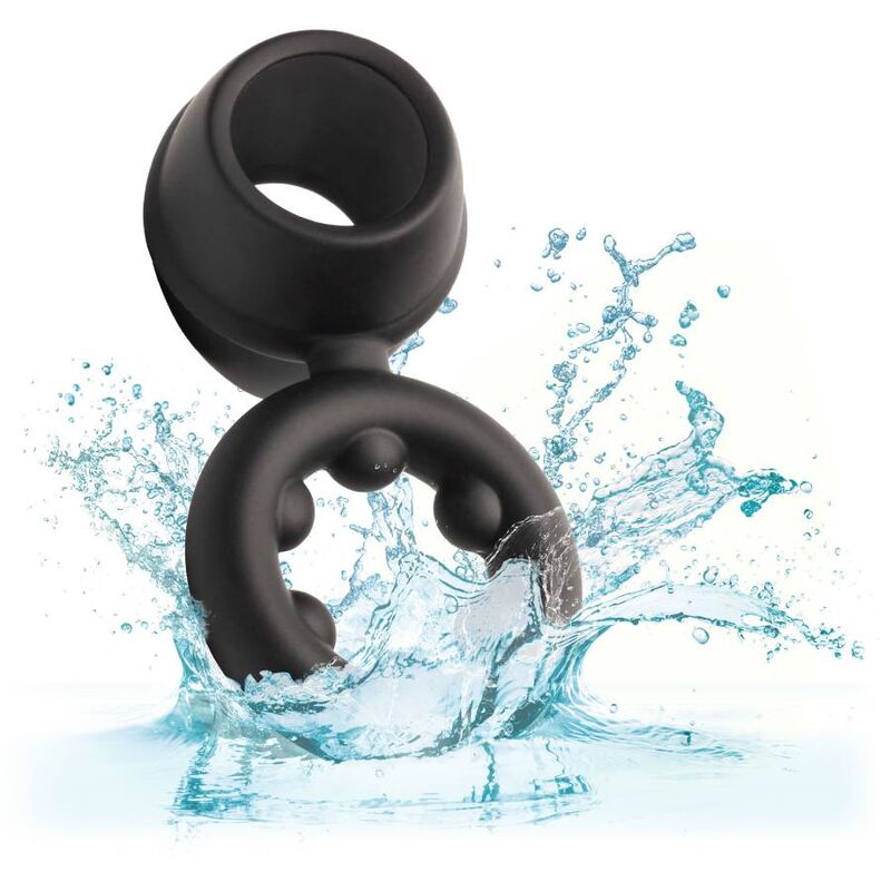 ANELLO PENE DOPPIO CON SUPPORTO TESTICOLI "ALPHA DUAL MAGNUM" NERO - CALEXOTICS