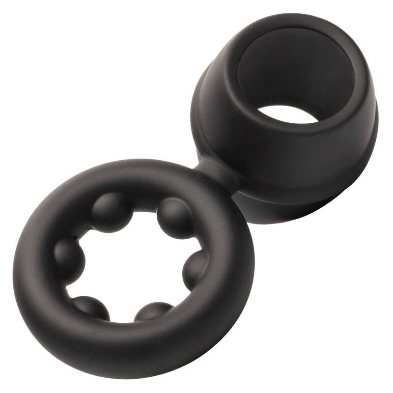 ANELLO PENE DOPPIO CON SUPPORTO TESTICOLI "ALPHA DUAL MAGNUM" NERO - CALEXOTICS