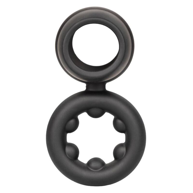 ANELLO PENE DOPPIO CON SUPPORTO TESTICOLI "ALPHA DUAL MAGNUM" NERO - CALEXOTICS