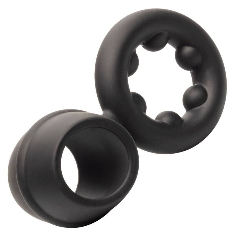 ANELLO PENE DOPPIO CON SUPPORTO TESTICOLI "ALPHA DUAL MAGNUM" NERO - CALEXOTICS
