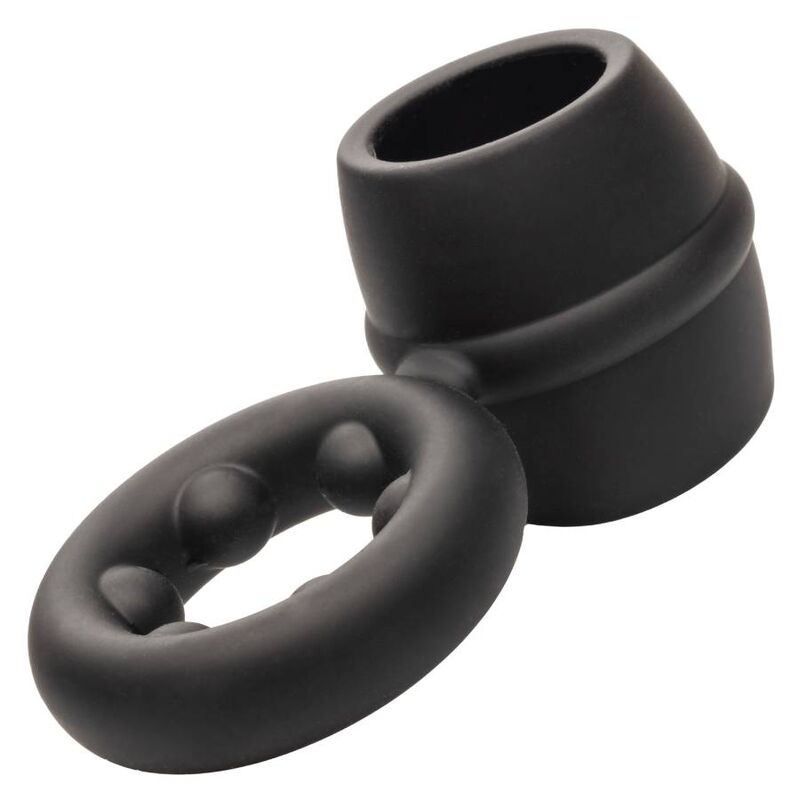 ANELLO PENE DOPPIO CON SUPPORTO TESTICOLI "ALPHA DUAL MAGNUM" NERO - CALEXOTICS