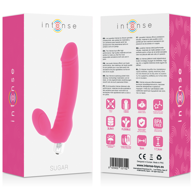 INTENSE - SUGAR STRAPON DILDO VIBRANTE SETTE VELOCITÀ IN SILICONE FUCSIA