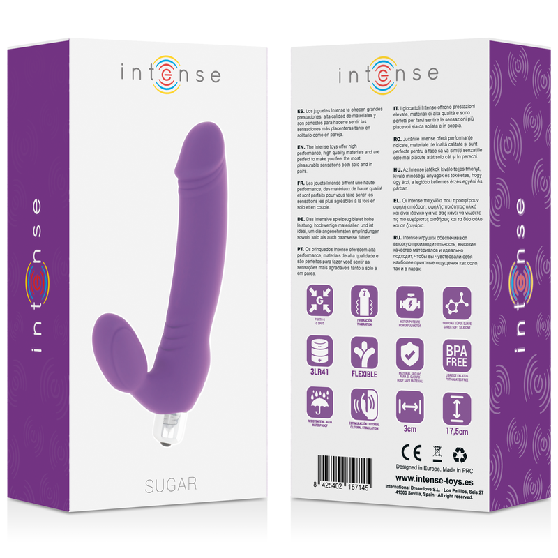 INTENSE - SUGAR STRAPON DILDO VIBRANTE SETTE VELOCITÀ IN SILICONE VIOLALA