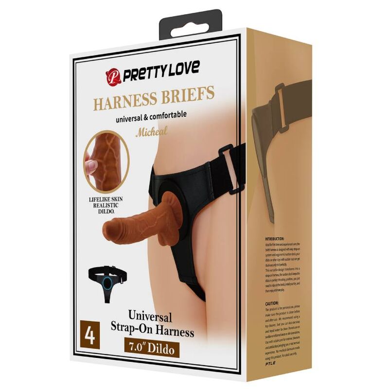 PRETTY LOVE - HARNESS SLIP UNIVERSALE MICHEAL CON DILDO 20 CM CARAMEL