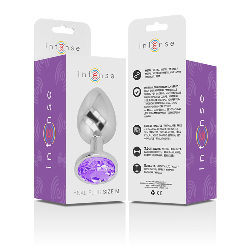 INTENSE - PLUG ANALE IN ALLUMINIO CON CRISTALLO VIOLA TAGLIA M