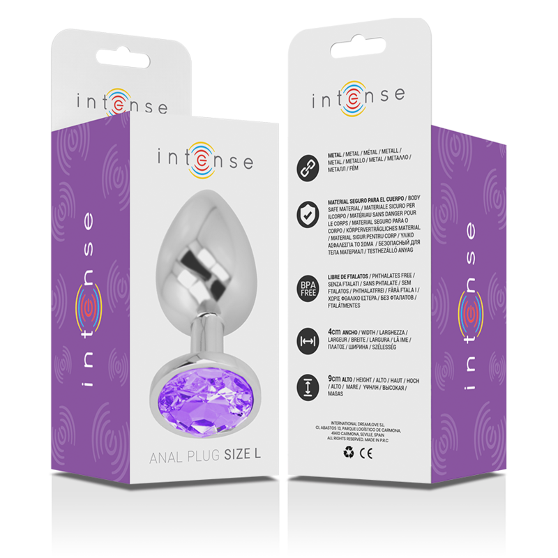 INTENSE - PLUG ANALE IN ALLUMINIO CON CRISTALLO VIOLA MISURA L