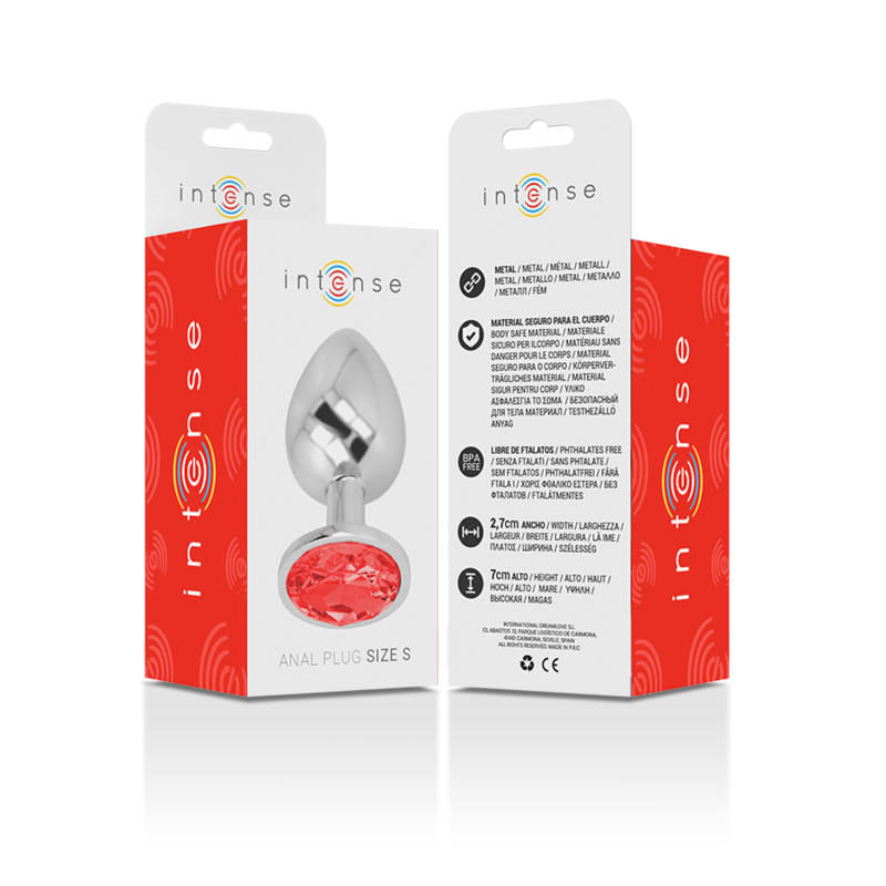 INTENSE - PLUG ANALE IN ALLUMINIO CON CRISTALLO ROSSO MISURA S