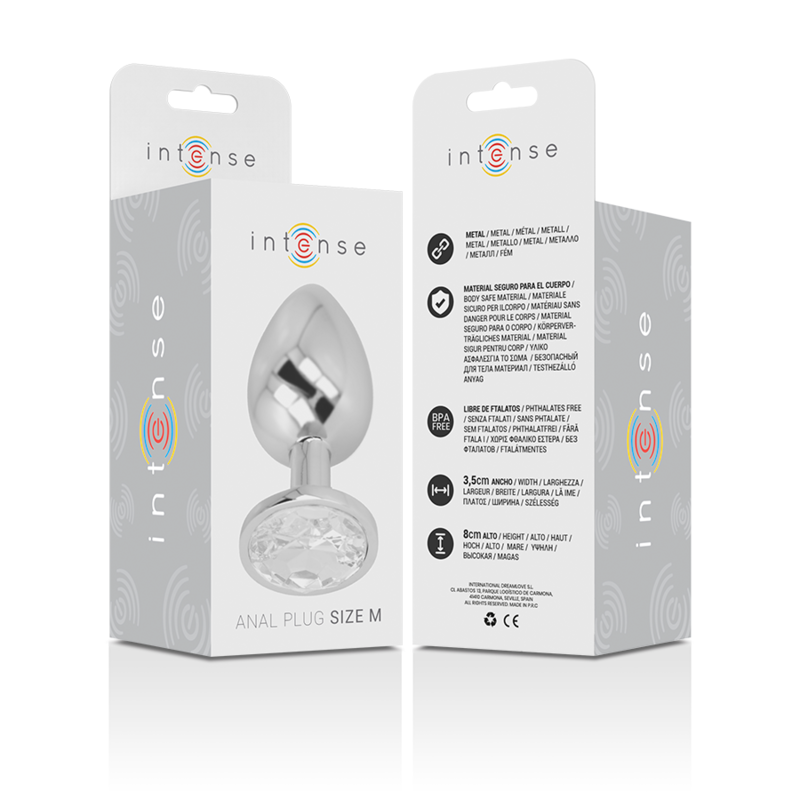 INTENSE - PLUG ANALE IN ALLUMINIO CON CRISTALLO ARGENTATO TAGLIA M