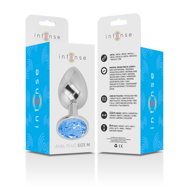 PLUG ANALE IN ALLUMINIO CON CRISTALLO BLU, DESIGN GLAMOUR, TAGLIA M