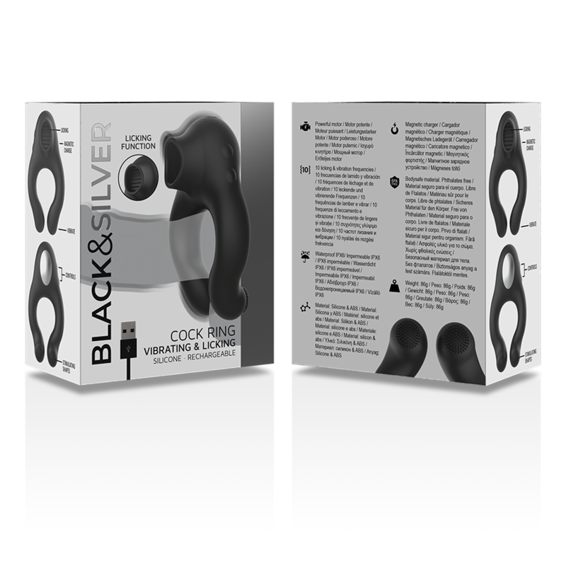 BLACK&SILVER - ANELLO PENE VIBRANTE IN SILICONE 3 MOTORI RICARICABILE NERO
