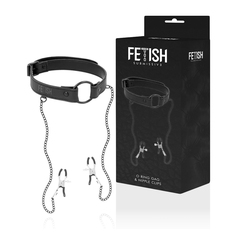 FETISH SUBMISSIVE -  GAG AD ANELLO CON MORSETTI PER CAPEZZOLI