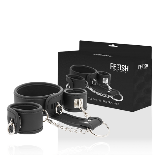 FETISH SUBMISSIVE - COLLARE  E MANETTE IN PELLE VEGANA CON FODERA IN NEOPRENE