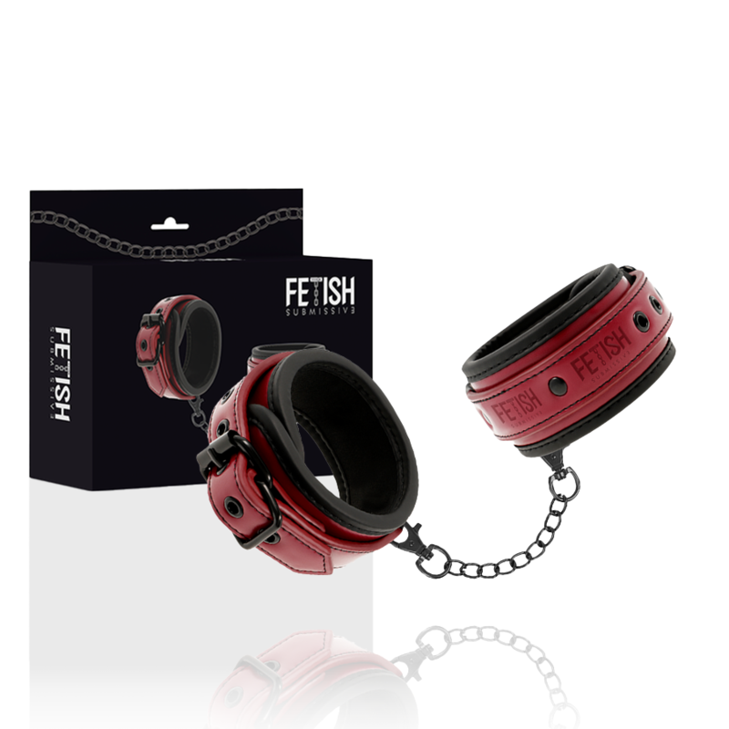 MANETTE IN PELLE VEGANA CON FODERA IN NEOPRENE ROSSE - FETISH SUBMISSIVE