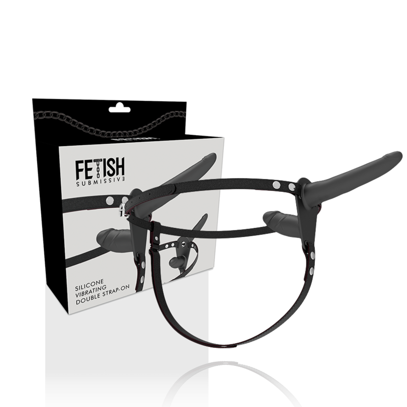 FETISH SUBMISSIVE - HARNESS CON VIBRATORE A DOPPIA PENETRAZIONE NERO