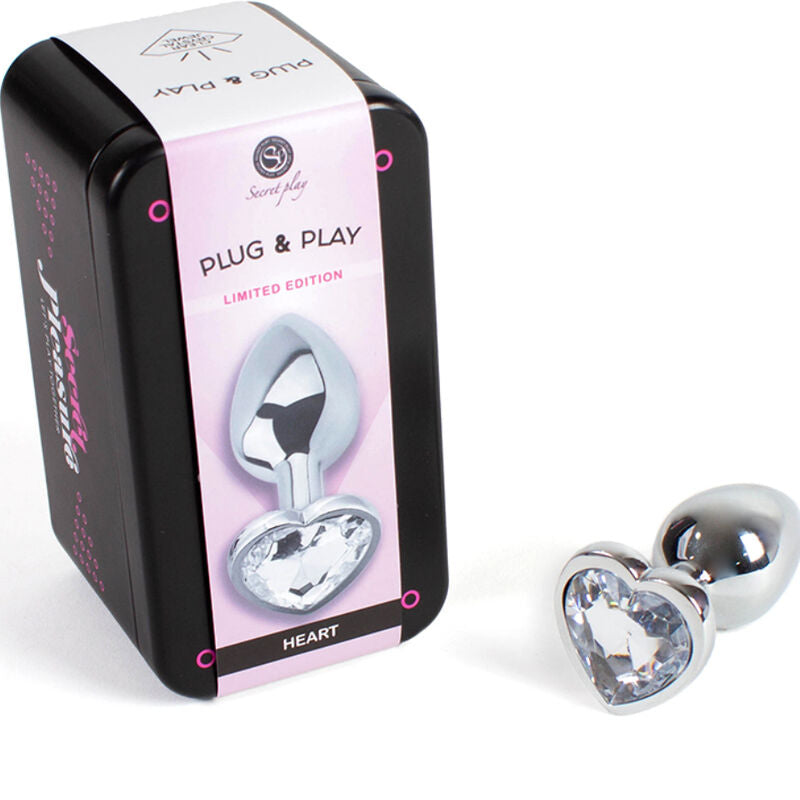 SECRETPLAY - PLUG ANALE IN METALLO CON CUORE CRISTALLO TRASPARENTE PICCOLO 7 CM