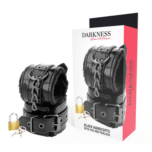 DARKNESS - MANETTE IN PELLE NERA REGOLABILI CON LUCCHETTO