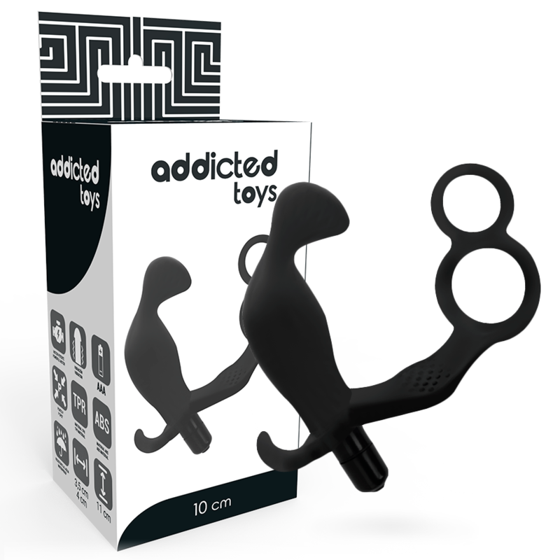 ADDICTED TOYS - DOPPIO ANELLO PENE E TESTICOLI + PLUG ANALE NERO