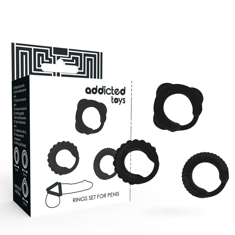 ADDICTED TOYS - SET DI 3 ANELLI PENE VARIE MISURE  NERI