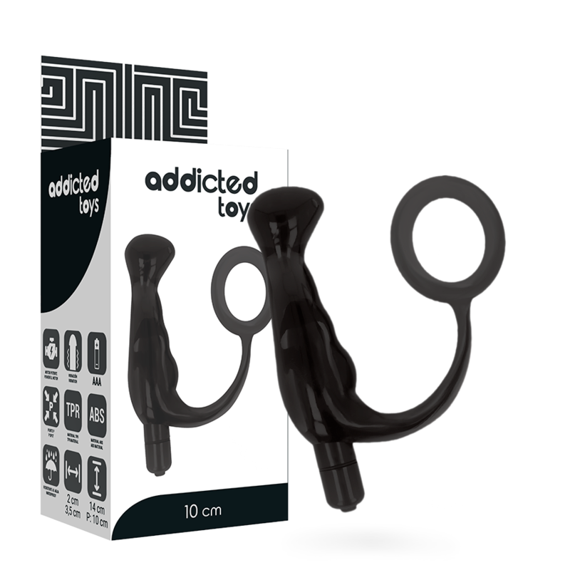 ADDICTED TOYS -ANELLO CON  VIBRATORE PROSTATICO  10 CM NERO