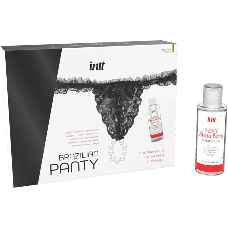 INTT - SET SLIP BRASILIANO NERO CON PERLE E GEL LUBRIFICANTE 50 ML