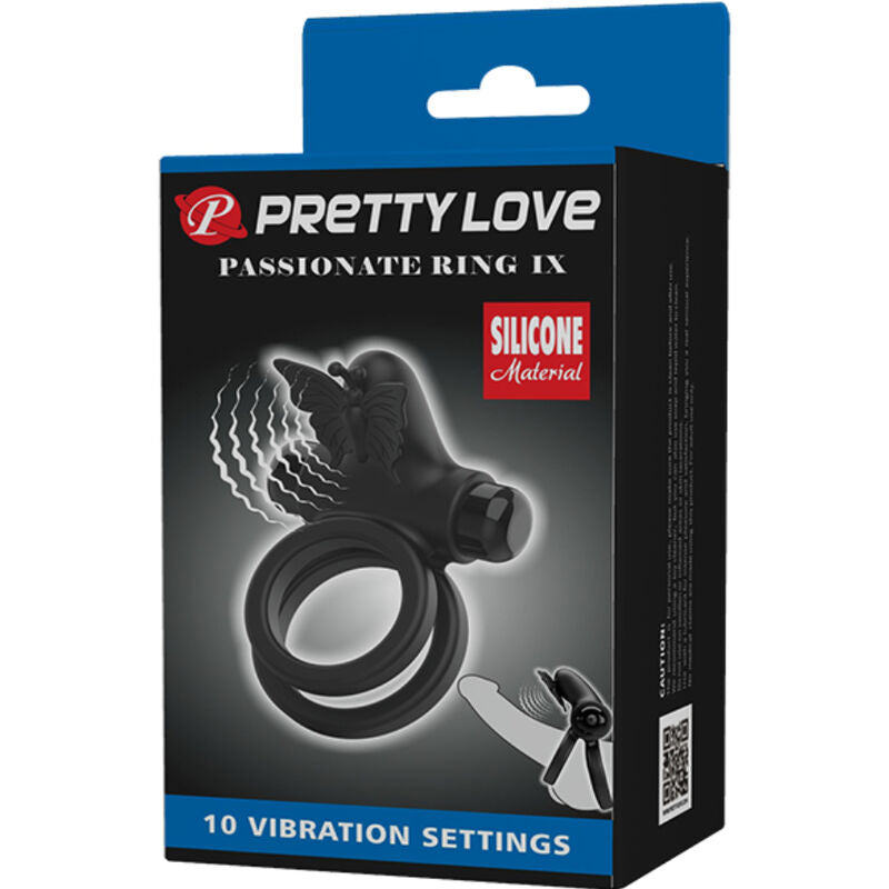 PRETTY LOVE - ANELLO PENE DOPPIO VIBRANTE CON STIMOLATORE NERO