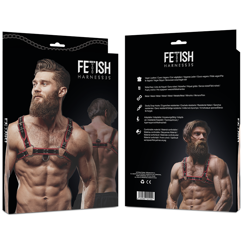 FETISH SUBMISSIVE ATTITUDE - HARNESS PETTORALE IN ECOPELLE DA UOMO NERA/ROSSA