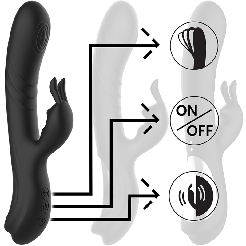 VIBRATORE DOPPIA STIMOLAZIONE, BRACCIO FLESSIBILE, RICARICABILE