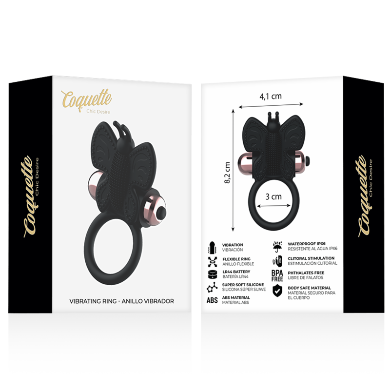 COQUETTE CHIC DESIRE - ANELLO PENE A FARFALLA CON VIBRATORE NERO/ORO
