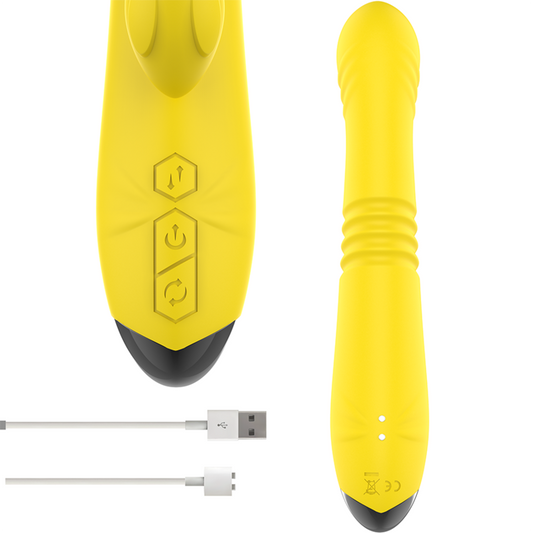 INTENSE - TOKY VIBRATORE MULTIFUNZIONE SPINTA SU E GIU' CON STIMOLATORE CLITORIDEO GIALLO