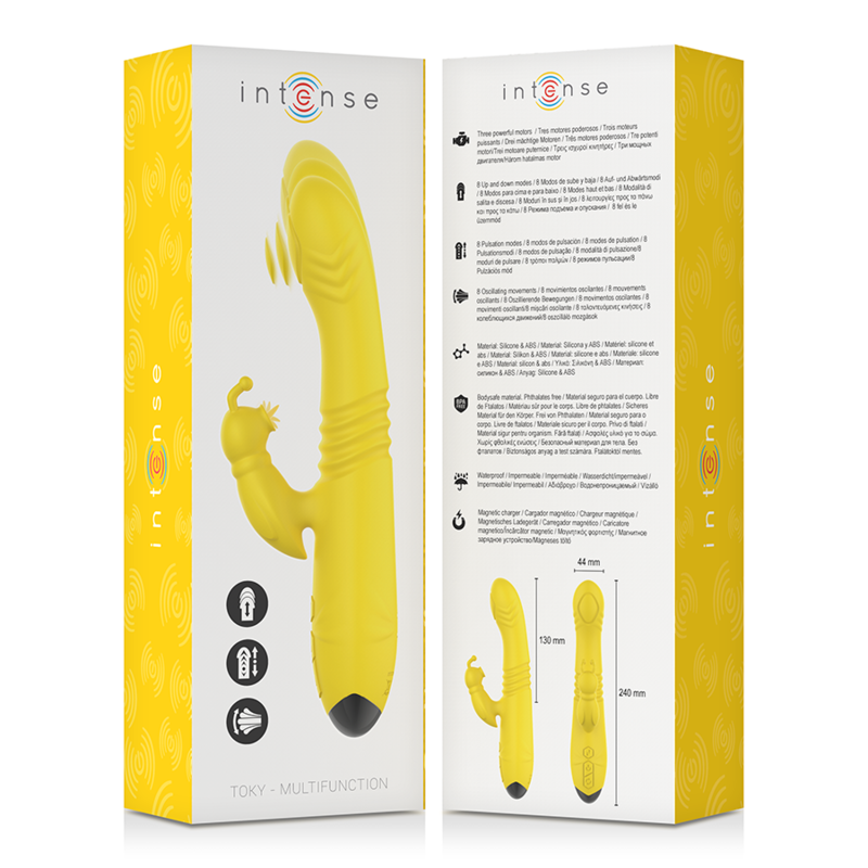 INTENSE - TOKY VIBRATORE MULTIFUNZIONE SPINTA SU E GIU' CON STIMOLATORE CLITORIDEO GIALLO