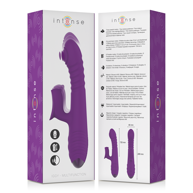 INTENSE - IGGY VIBRATORE MULTIFUNZIONE CON SPINTA SU E GIU' E STIMOLATORE CLITORIDE VIOLA