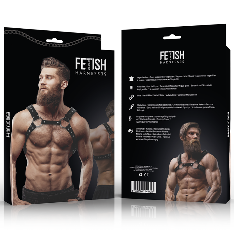 FETISH SUBMISSIVE ATTITUDE - HARNESS PETTORALE UOMO IN ECOPELLE CON BORCHIE