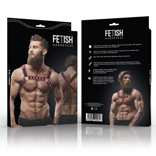 FETISH SUBMISSIVE ATTITUDE - BULLDOG HARNESS DA UOMO IN ECOPELLE  NERA/ROSSA