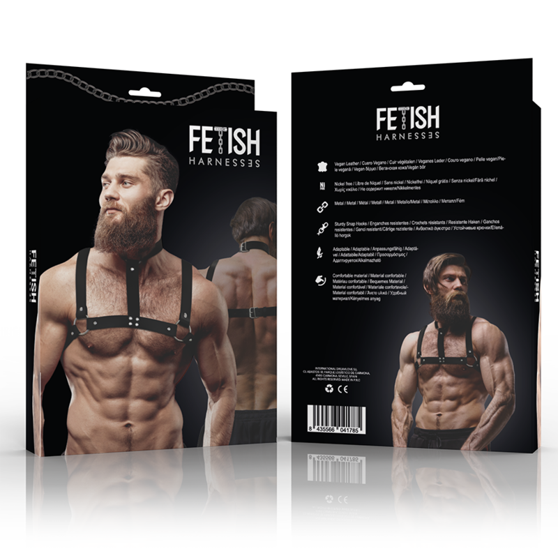 FETISH SUBMISSIVE ATTITUDE - HARNESS REGOLABILE IN ECOPELLE CON COLLARE PER UOMO