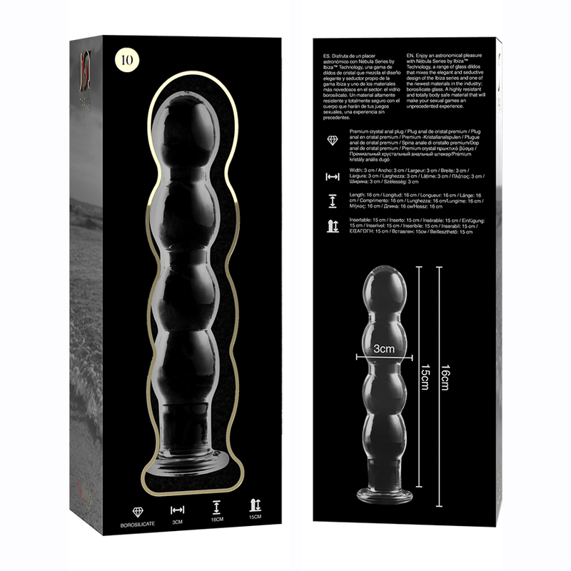 NEBULA SERIES BY IBIZA - DILDO MODELLO 10 IN VETRO BOROSILICATO TRASPARENTE 16.5 CM -O- 3.5 CM