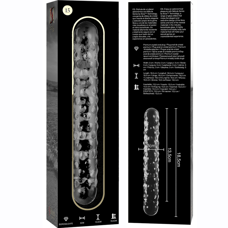 NEBULA SERIES BY IBIZA - DILDO MODELLO 15 IN VETRO BOROSILICATO TRASPARENTE 18.5 CM -O- 3 CM