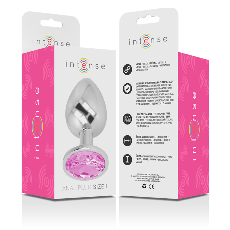 INTENSE - PLUG ANALE IN ALLUMINIO CON CRISTALLO ROSA MISURA L