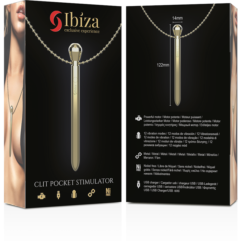 IBIZA - COLLANA STIMOLATORE CLITORIDEO 12 MODALITÀ DI VIBRAZIONE DORATO 12,2 X 1,5