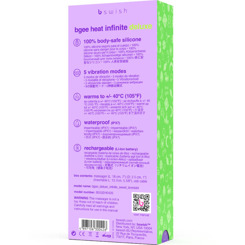 B SWISH - BGEE HEAT INFINITE DELUXE VIBRATORE RISCALDANTE IN SILICONE LAVANDA