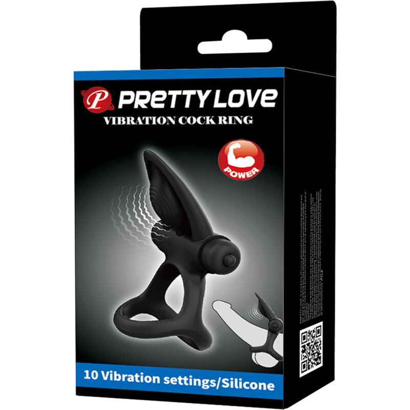 PRETTY LOVE - ANELLO PENE VIBRANTE 10 FUNZIONI SILICONE NERO