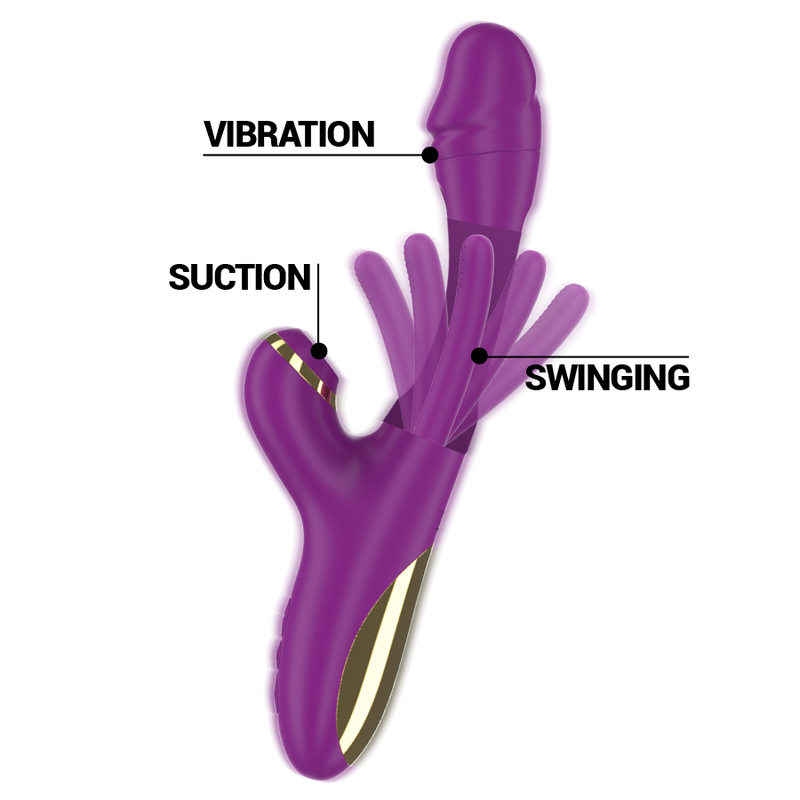 VIBRATORE MULTIFUNZIONE, 7 VIBRAZIONI E ASPIRAZIONE, LINGUA OSCILLANTE CON ORO