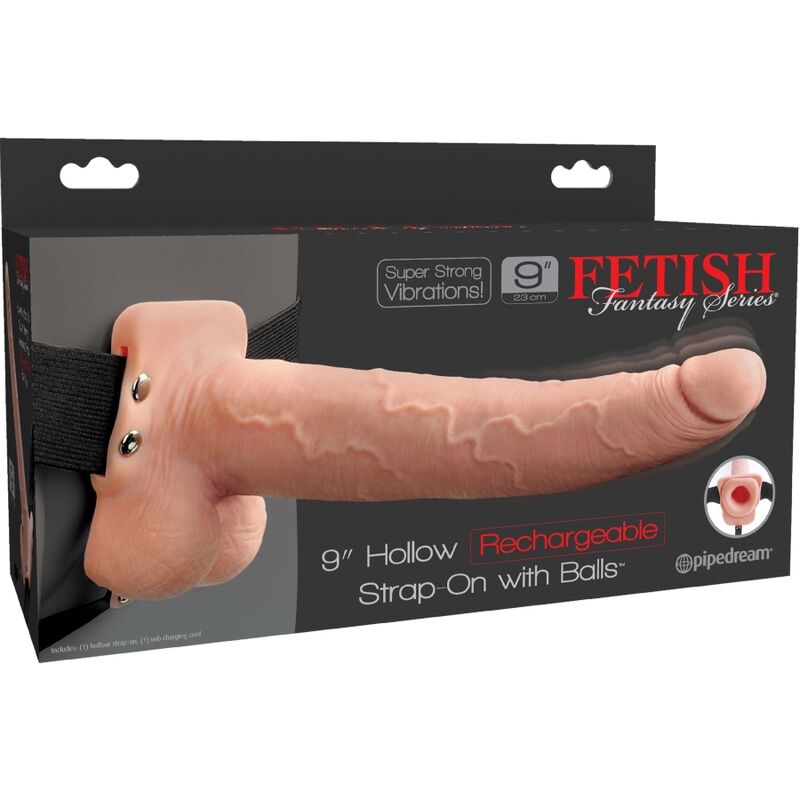 FETISH FANTASY SERIES - HARNESS REGOLABILE CON PENE REALISTICO E TESTICOLI VIBRANTE RICARICABILE 23 CM